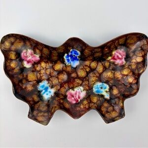 Esmaltes Garcia Butterfly Trinket Dish Ashtray Enamel on Copper Vintage 3 x 5 in